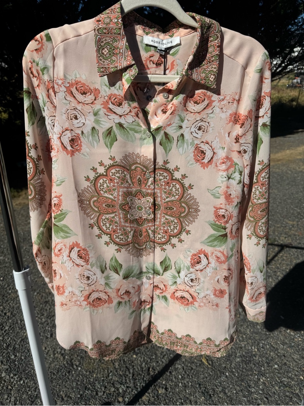Rose & Olive Blush Floral Medallion Button-Down Shirt